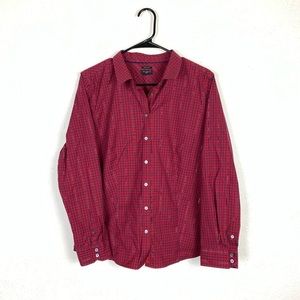 Talbots gold threading plaid button up top size 16P holiday Christmas festive